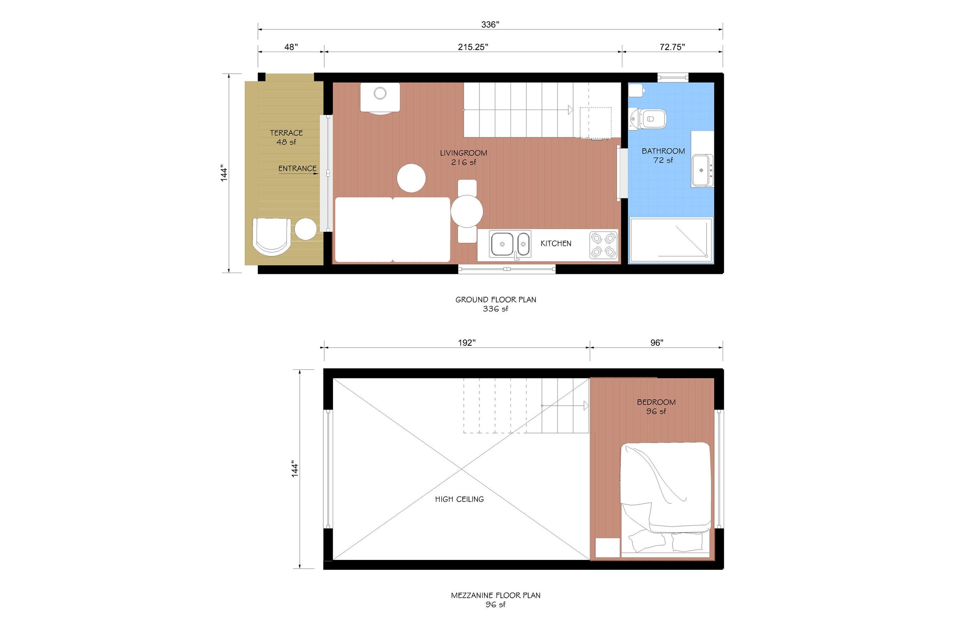 Tiny House Plans, 12x28 Tiny Home Plans, Modern Cabin House Plans, Small House Plans, Imperial & Metric, Vacation House Plans, two Shape Roof House Plan, Two Storey House Plan, Mezzanine House Plan, Budget-Friendly Cottage for Off-Grid Getaways